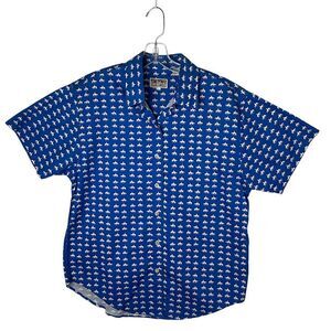 Barn Fly Mens Western Shirt Large Blue Rodeo Cowboy Horse Short Sleeve